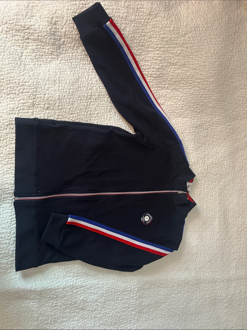 Jacadi Navy Jacket with Red and White Stripe Trim